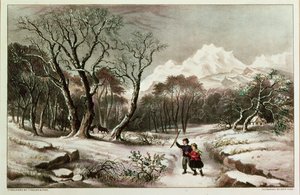 Nathaniel Currier（1813-88）とJames Merritt Ives（1924-95）によって出版された冬の森 作： American School